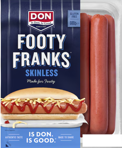 Don Frankfurts - Hot Dog Footy Franks - Skin Off (600g x 5 pkts p/box) - 79258